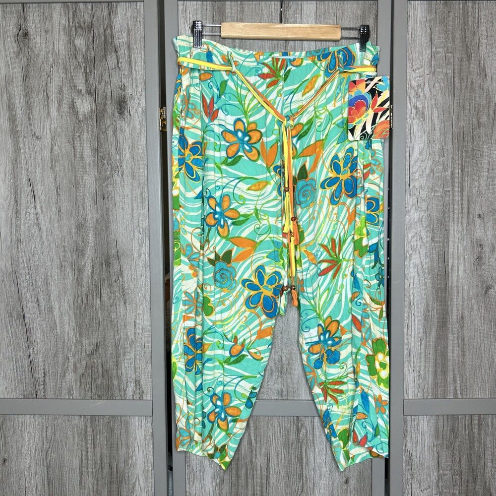 Jams World Pants Women Size L Peace Flower Bright Colorful Beach Resort Holiday